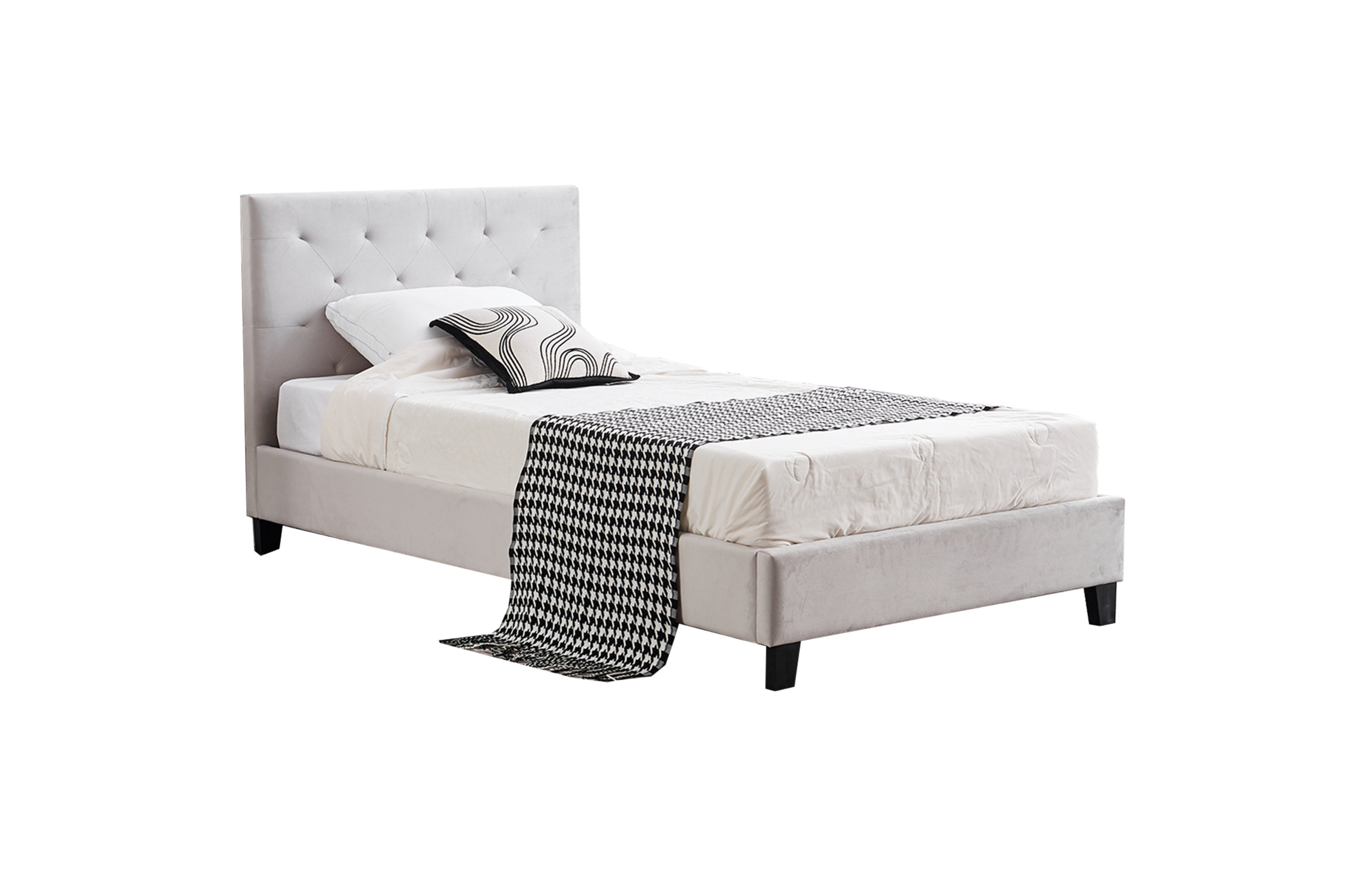 Winston Light Grey Velvet Tufted Bed - King Single