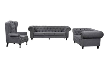 Chesterfield Tufted Lounge Set - Charcoal Grey