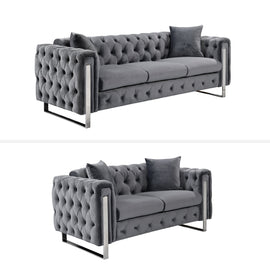 Madeline Range - Dark Grey Velvet 3+2+1 - Silver Trims - 0