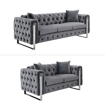 Madeline Range - Dark Grey Velvet 3+2+1 - Silver Trims - 0