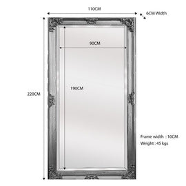Deluxe French Provincial Ornate Mirror - Silver - X large 210cm x 110cm - 0