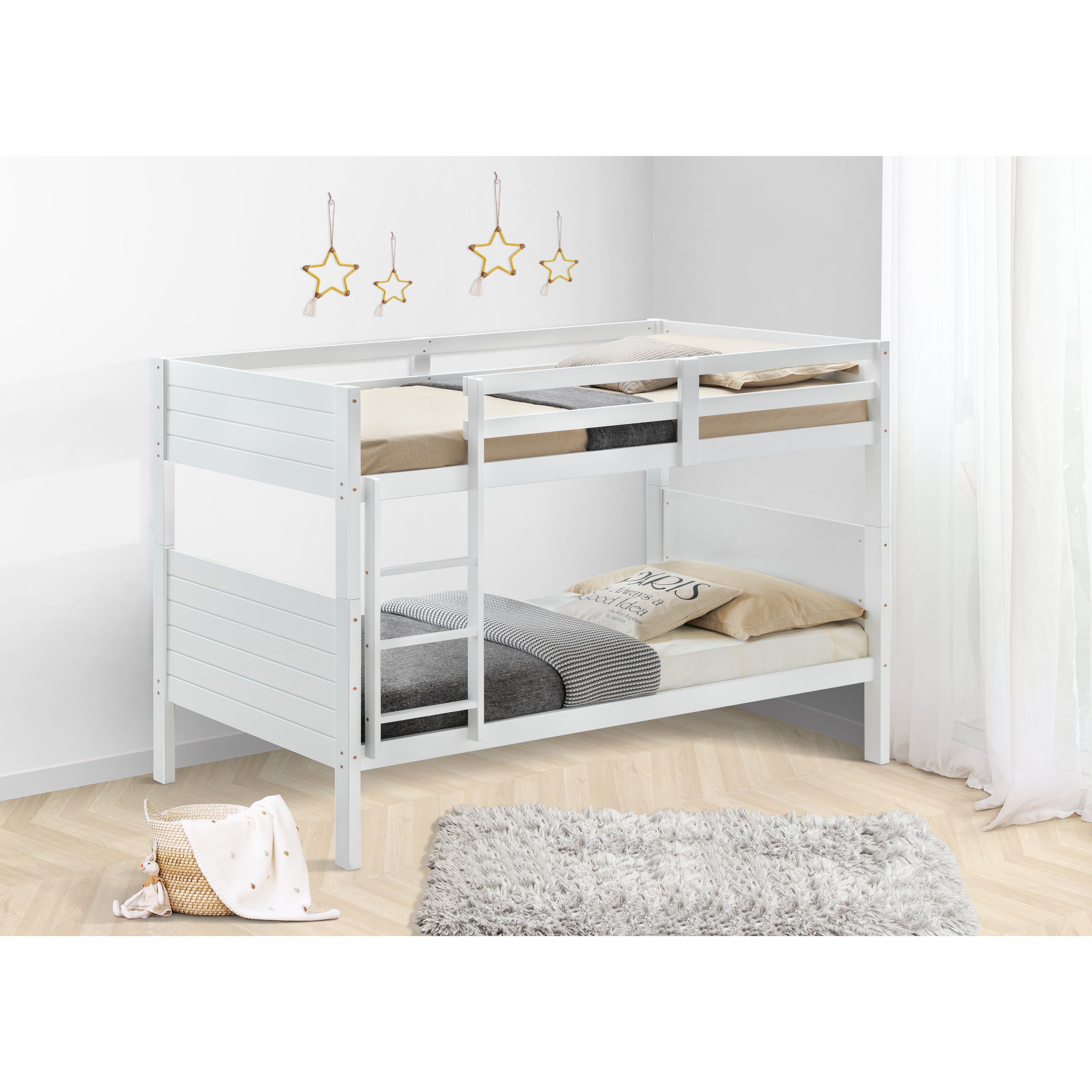 Zinnia Single Bunk Bed Frame Solid Rubber Timber Wood Loft Furniture - White - 0