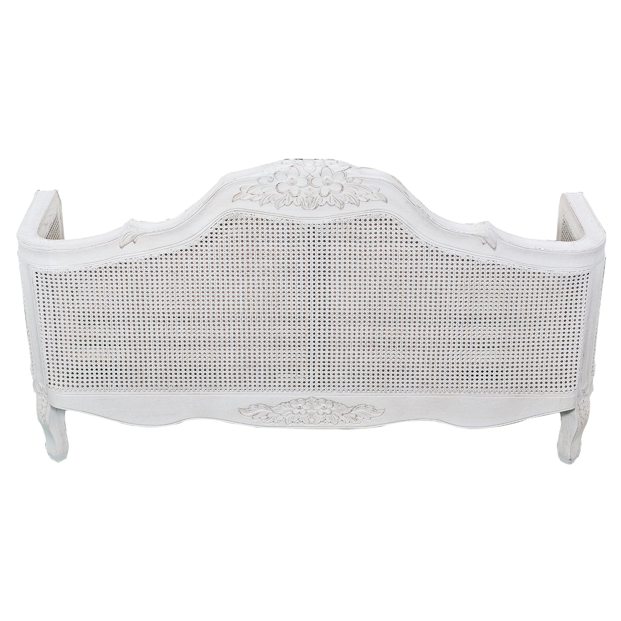 Alice Queen Size Bed Frame Rattan Timber Wood Mattress Base Distressed White