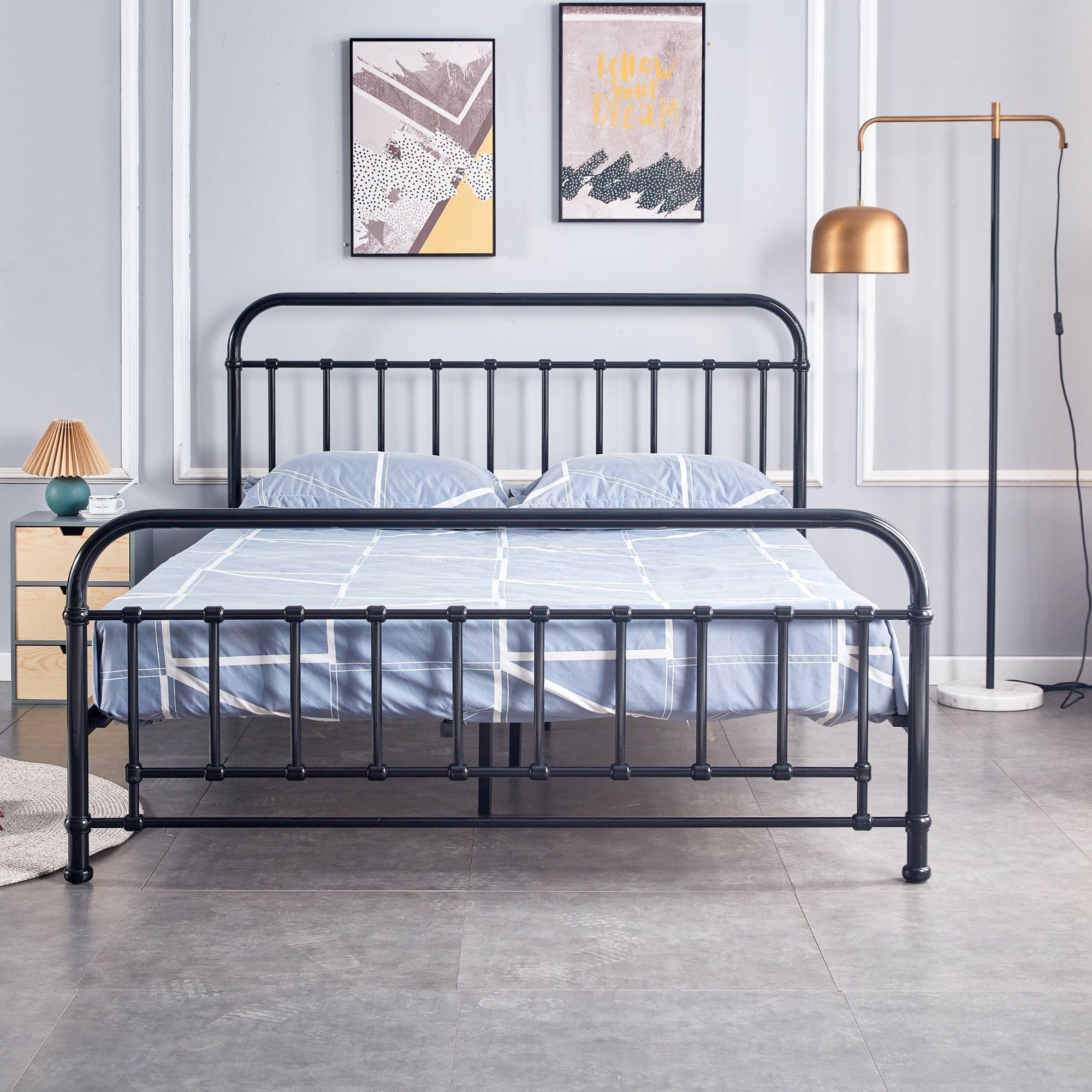 Metallica Double Bed Size Metal Frame Platform Mattress Base - Black - 0