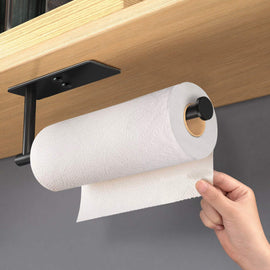 Kitchen Paper Holder Under Cabinet Wall Mount Adhesive Paper Towel Holder Rectangle Black - 0