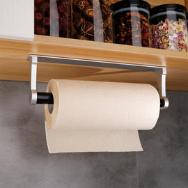 Kitchen Paper Holder Under Cabinet Screw Wall Mount Adhesive Paper Towel Holder Rectangle Silver - 0