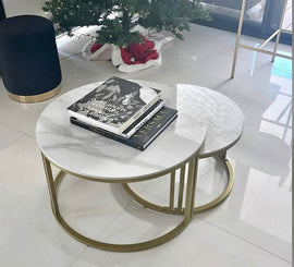 Interior Ave - Premier Nested Coffee Table Set - White Marble Stone - 0