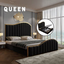Queen Size Black Velvet Fabric Golden Metal Storage Elegant Luxury Bedframe-1