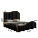 Queen Size Black Velvet Fabric Golden Metal Storage Elegant Luxury Bedframe-2