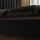 Queen Size Black Velvet Fabric Golden Metal Storage Elegant Luxury Bedframe-6