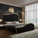 Queen Size Black Velvet Fabric Golden Metal Storage Elegant Luxury Bedframe-8