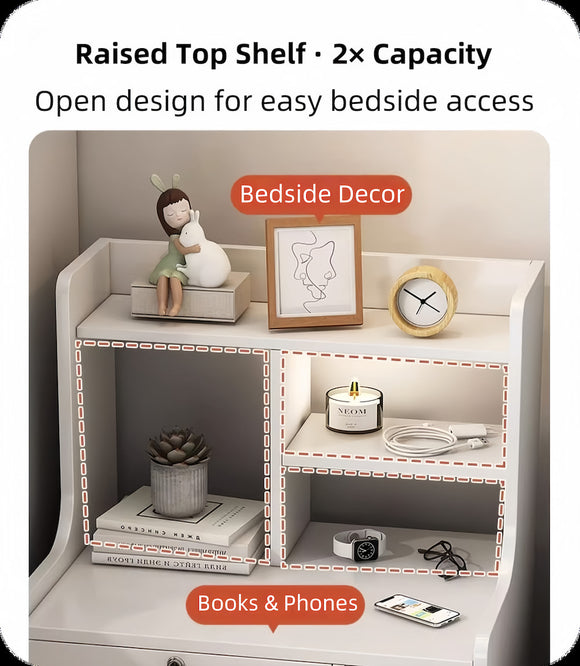 2x Bedside table pair with drawers, eco-friendly, modern design, curved sides