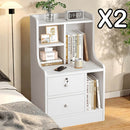 2x Bedside table set modern minimalist lockable drawer open storage unit-1