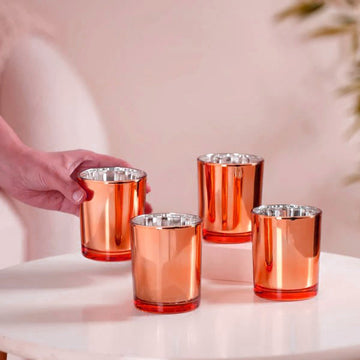 20 Pack Copper Votive Tealight Candle Holders Valentines Day Mercury  Wedding Decor Glass Candlestick Party Decorations Bridal Baby Shower Event - 0