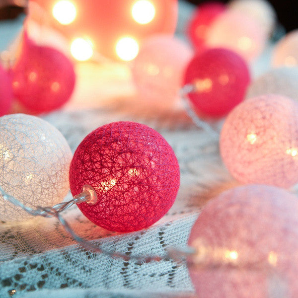 1 Set of 20 LED Pink 5cm Cotton Ball Battery Powered String Lights Christmas Gift Home Wedding Party Girl Bedroom Decoration Outdoor Indoor Table - 0