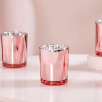 40 Pack Rose Gold Pink Votive Tealight Candle Holders Valentines Day Mercury  Wedding Decor Glass Candlestick Party Decorations Bridal Baby Shower Event - 0