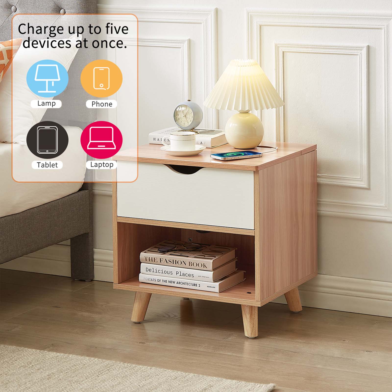 Casadiso Bedside Table with Integrated Powerboard & USB Ports（Casadiso Furud Pro