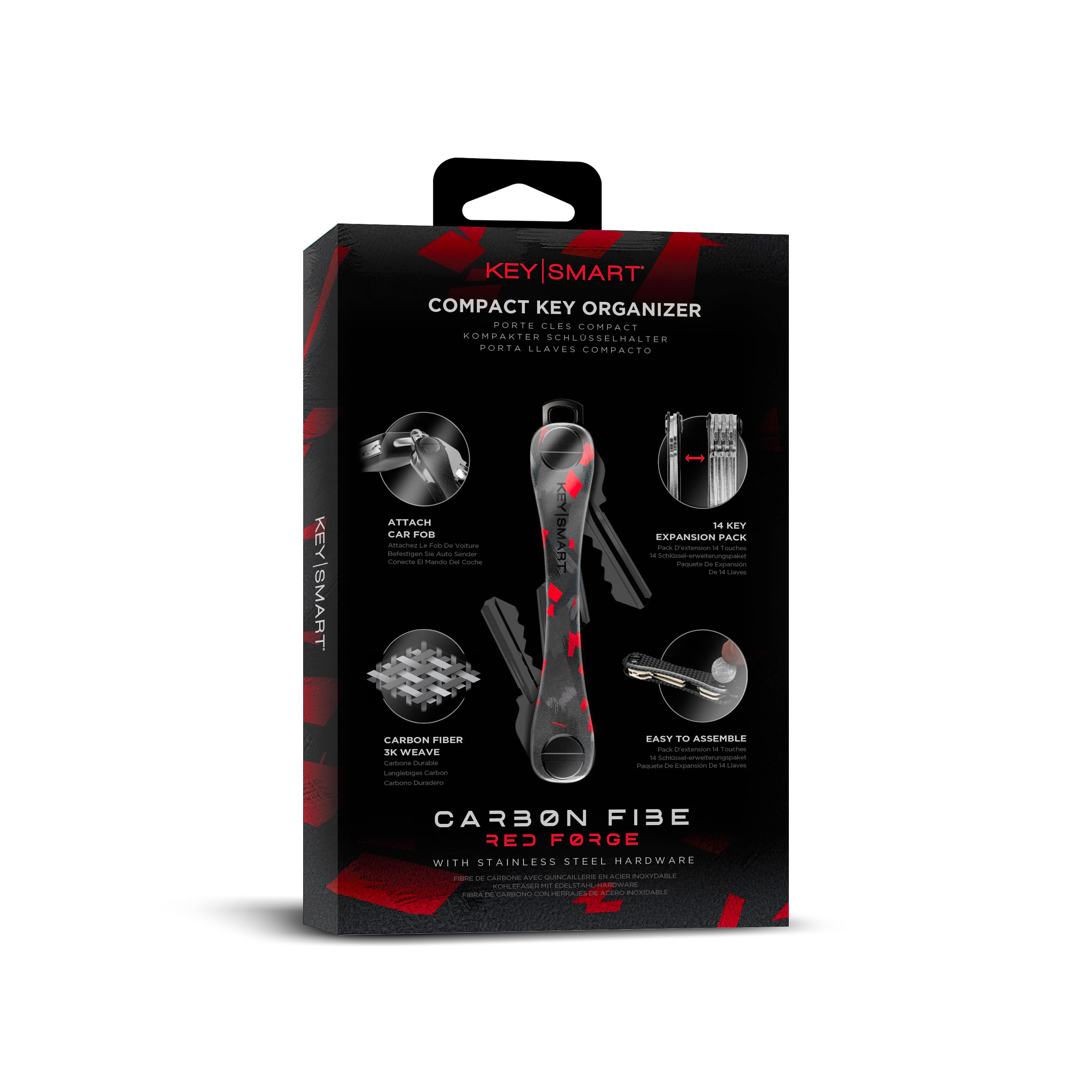 KeySmart Orginal - Compact Key Holder and Keychain Organiser (Up to 8 Keys) - Red Forged Carbon - 0