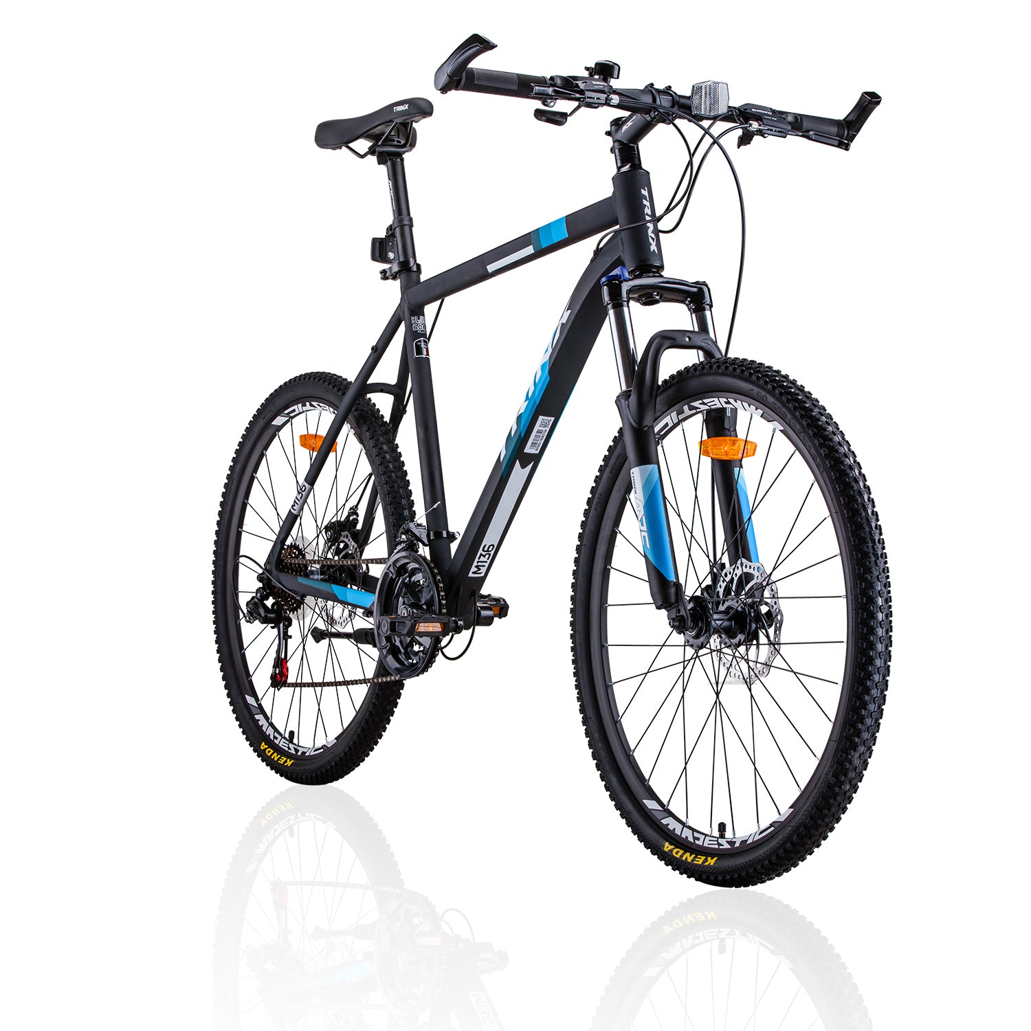 Trinx MTB Mens Mountain Bike 26 inch Shimano Gear 21-Speed [Colour: Matt Black White/Blue] [Size Of Frame: 17 inches] - 0