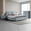 Estella Queen Fabric 4pc Bedroom Suite With Linear Division & Button Studding Headboard-1