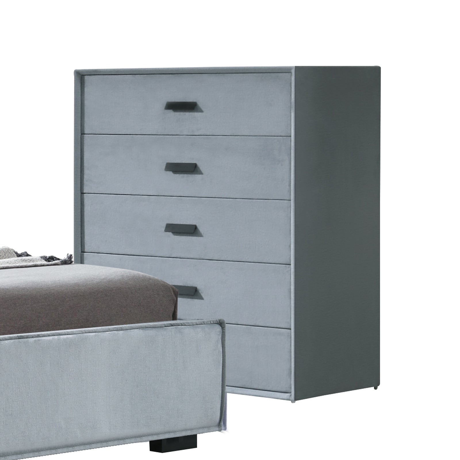Estella Queen Fabric 4pc Bedroom Suite With Linear Division & Button Studding Headboard