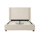 Alexa Queen Size High Rise Headboard Linen Beige Fabric Four MDF Drawers with Wheels Bed Frame-4