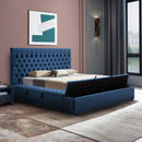 Queen Size Bedframe Velvet Upholstery Deep Blue Colour Tufted Headboard Deep Quilting-2