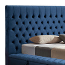 Queen Size Bedframe Velvet Upholstery Deep Blue Colour Tufted Headboard Deep Quilting-3