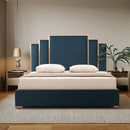 Austin Bed Frame Polyester Turquoise Fabric Padded Upholstery High Quality Slats Polished Stainless Steel Feet-1