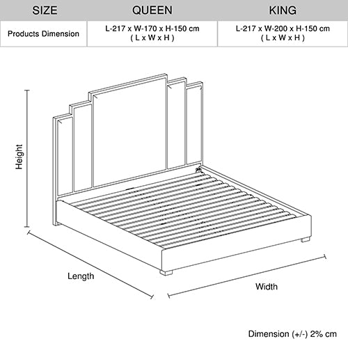 Austin Bed Frame Polyester Turquoise Fabric Padded Upholstery High Quality Slats Polished Stainless Steel Feet