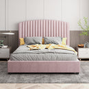 Camelia King Single Size Bed Frame Pink Velvet Upholstery High Headboard Quality Slats Metal Structure-1