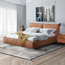 Louis Queen Bed Frame PU leather KD Slat in Wooden Legs-1