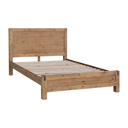 Bed Frame Double Size in Solid Wood Veneered Acacia Bedroom Timber Slat in Oak - 0