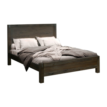 Bed Frame King Size in Solid Wood Veneered Acacia Bedroom Timber Slat in Chocolate - 0
