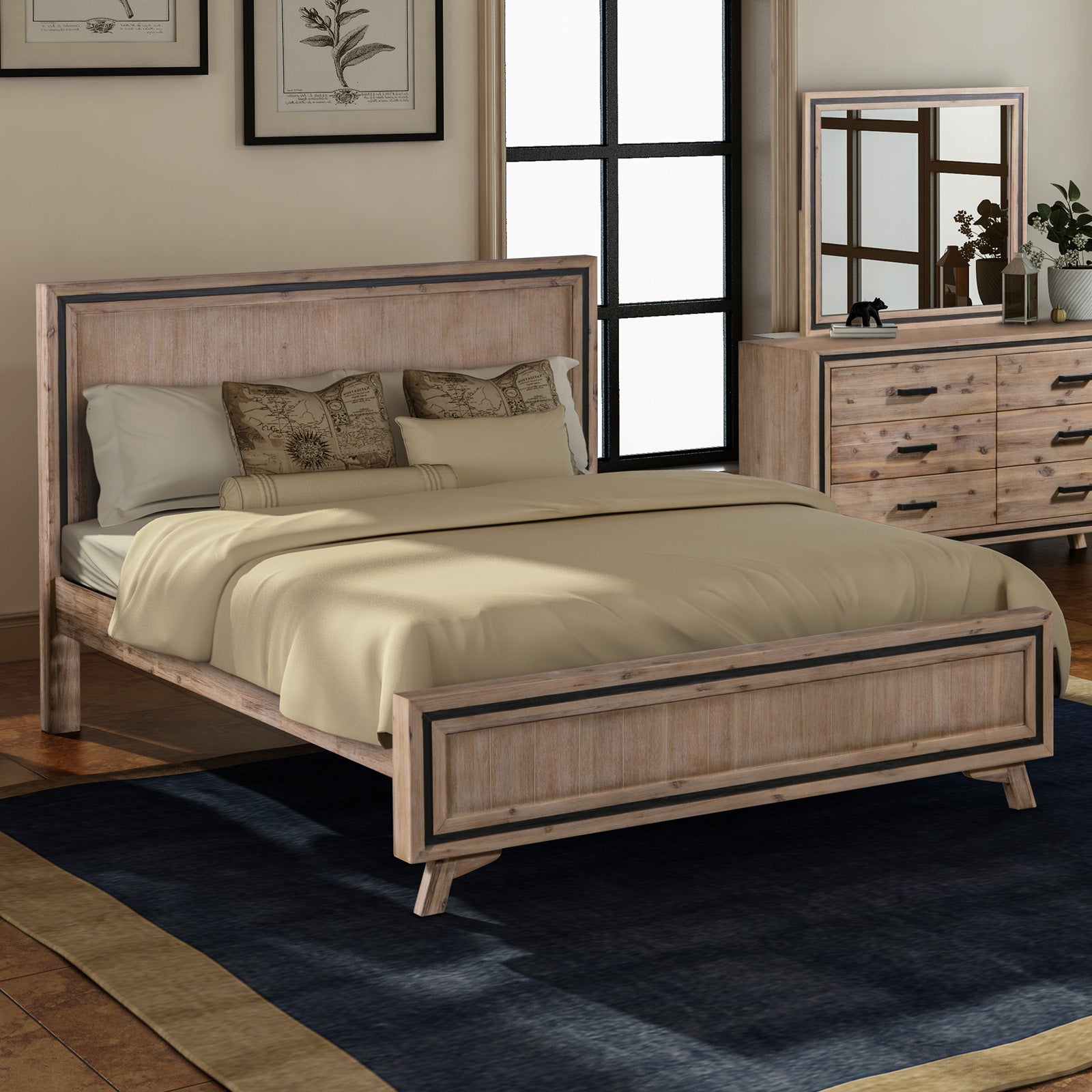 King Size Silver Brush Bed Frame in Acacia Wood Construction - 0