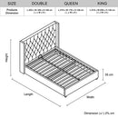 Veronica Bed Frame Queen Size Winged Grey Linen Fabric Seam Grid Pattern with gas lift plywood metal structure-7