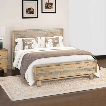 Double Size Wooden Bed Frame in Solid Wood Antique Design Light Brown - 0