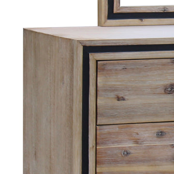 Dresser with 6 Storage Drawers in Solid Acacia With Mirror in Silver Brush Colour - 0