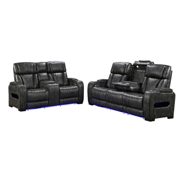 3-2 Seater Electric Air Leather Dark Grey Recliner Set - 0
