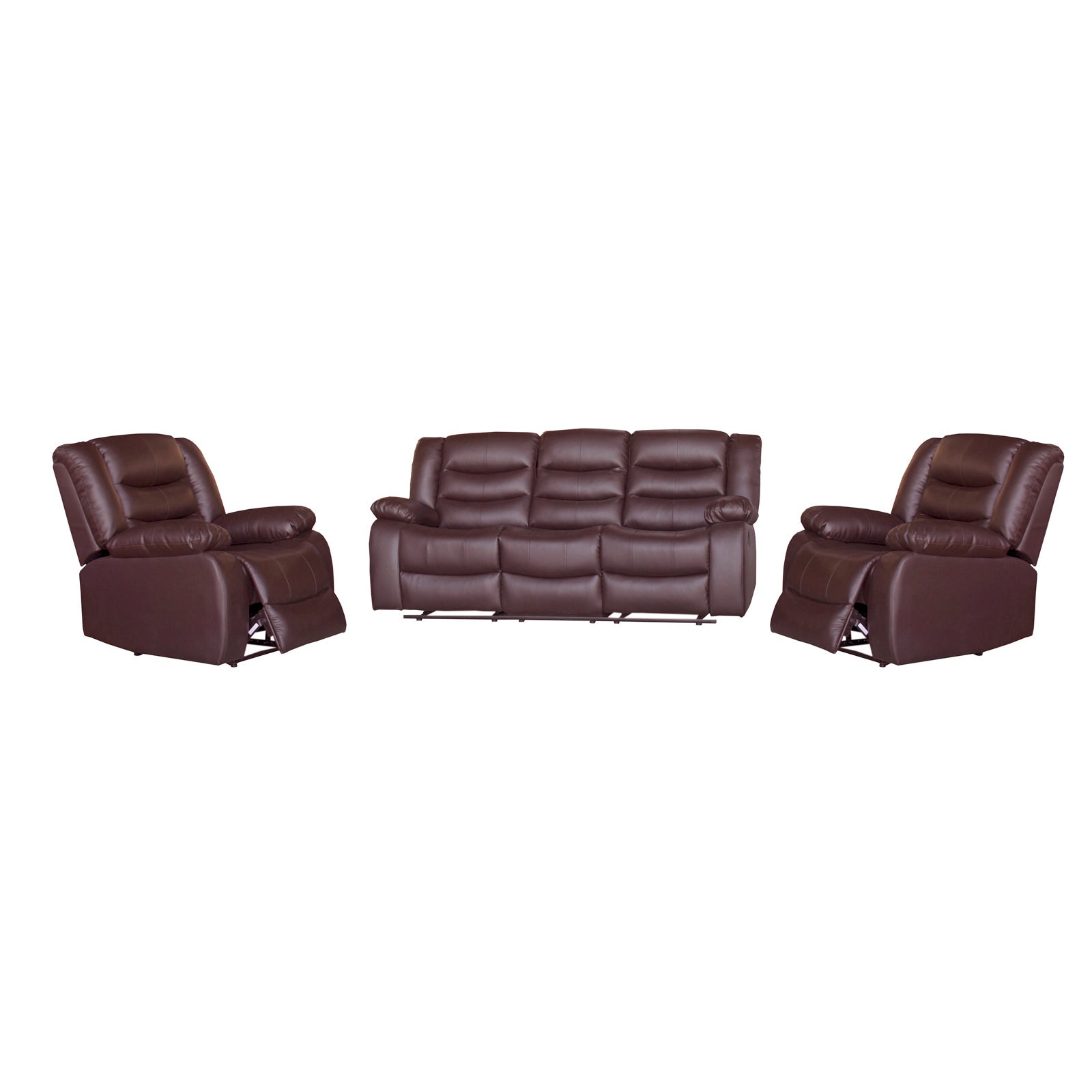 3+1+1 Seater Recliner Sofa In Faux Leather Lounge Couch in Brown - 0