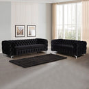 3+2 Seater Sofa Classic Button Tufted Lounge in Black Velvet Fabric with Metal Legs-1