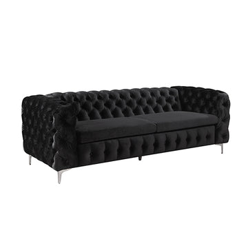 3+2+1 Seater Sofa Classic Button Tufted Lounge in Black Velvet Fabric with Metal Legs - 0