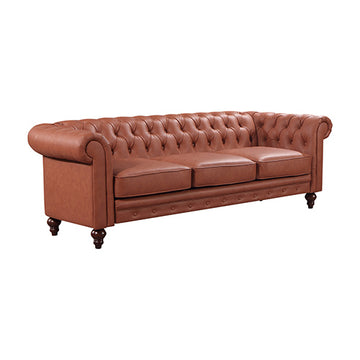 1 Seater 2 Seater 3 Seater Brown Sofa Lounge Set Button Tufted in Faux Leather - 0