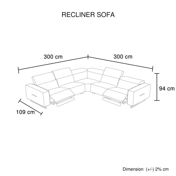 5 Seater Real Cow Leather Sofa with Power Recliner Adjustable Headrest Wooden Frame Corner Lounge