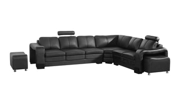 Lounge Set Luxurious 6 Seater Faux Leather Corner Sofa Living Room Couch in Black with 2x Ottomans - 0