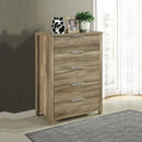 Tallboy with 5 Storage Drawers Natural Wood like MDF in Oak Colour-1