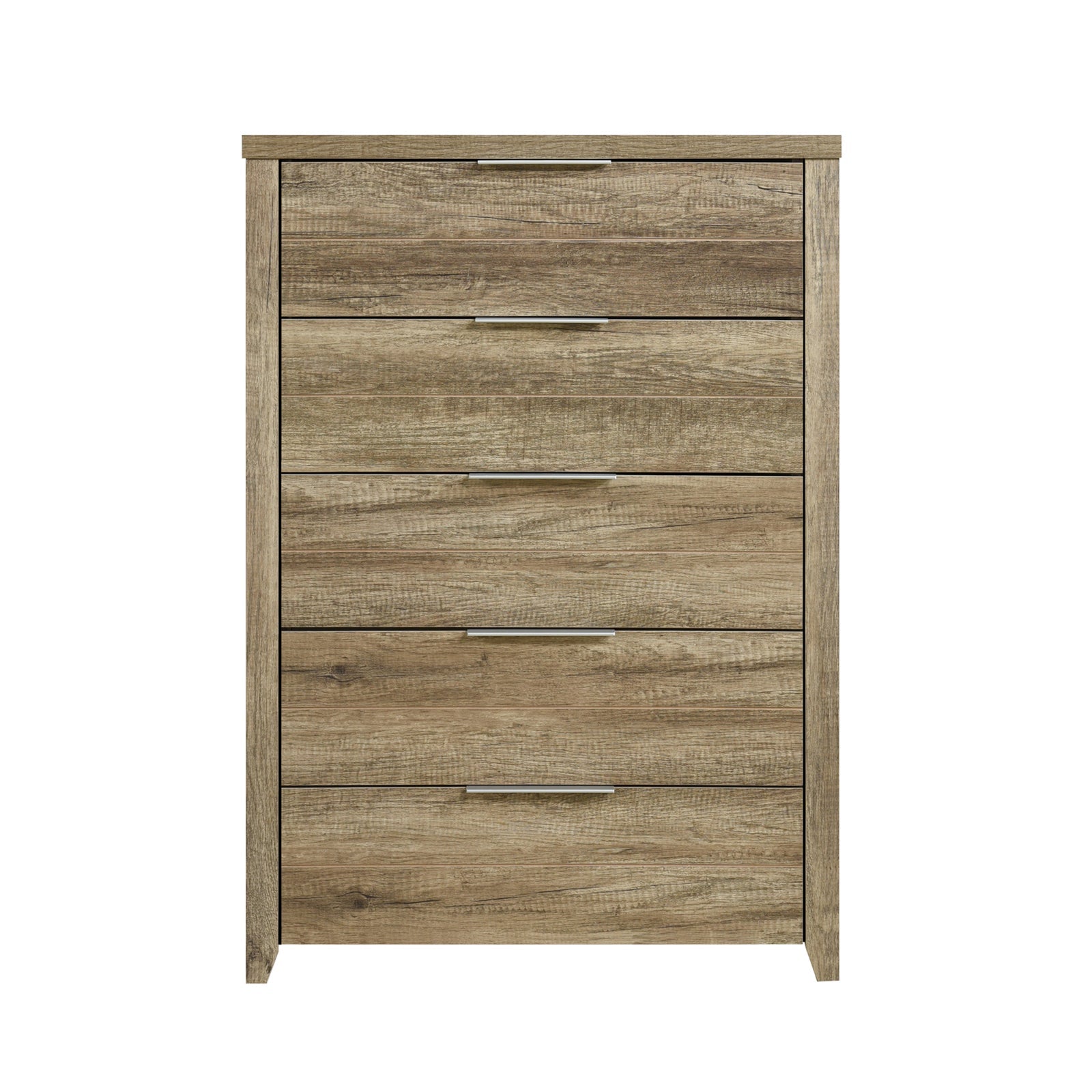 Tallboy with 5 Storage Drawers Natural Wood like MDF in Oak Colour - 0