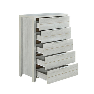 Tallboy with 5 Storage Drawers Natural Wood like MDF in White Ash Colour - 0