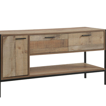TV Cabinet with 2 Storage Drawers Cabinet Natural Wood Like Particle board Entertainment Unit in Oak colour - 0