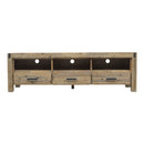 TV Cabinet with 3 Storage Drawers with Shelf Solid Acacia Wooden Frame Entertainment Unit in Oak Colour-1